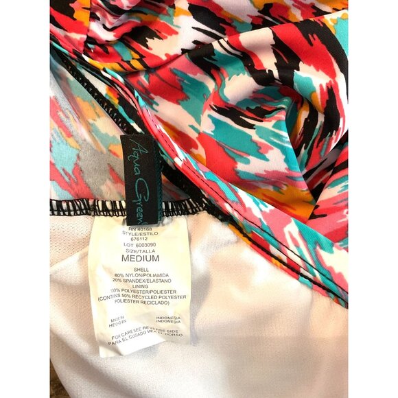 Aqua Green Womens One-Piece Swimsuit Multicolor 8 Cut-Out Back Detail Ruched Fro - Picture 6 of 6